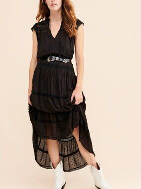 Free People  flutter sleeve Black midi dress